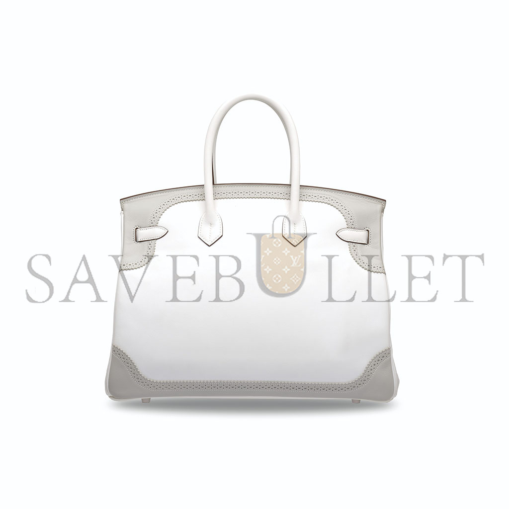 HERMÈS BIRKIN 30 SWIFT WHITE AND GREY WITH SILVER BUCKLE 321877 (30*22*15cm)